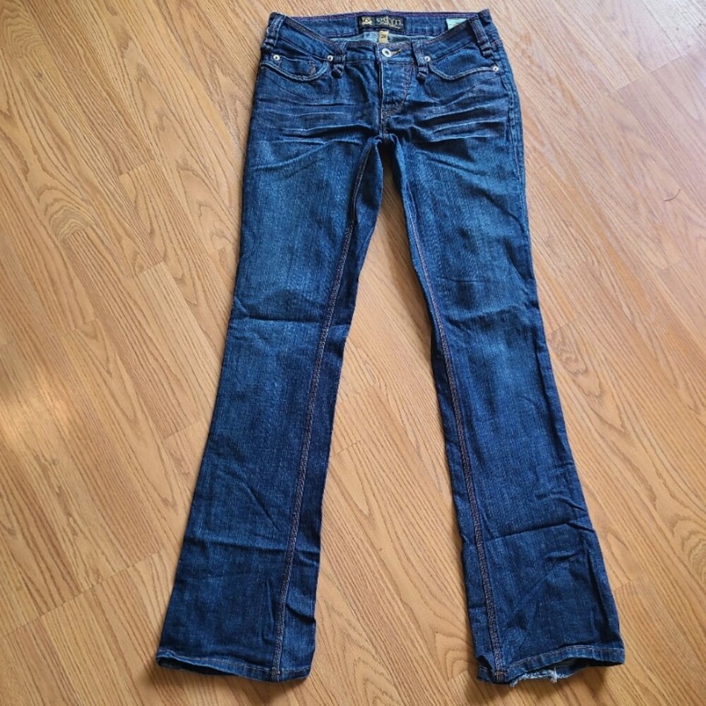 ODYN VINTAGE 90s/Y2K LOW-RISE BOOT CUT JEANS SCANDINAVIAN STRETCH DENIM sz 28 - Picture 2 of 9